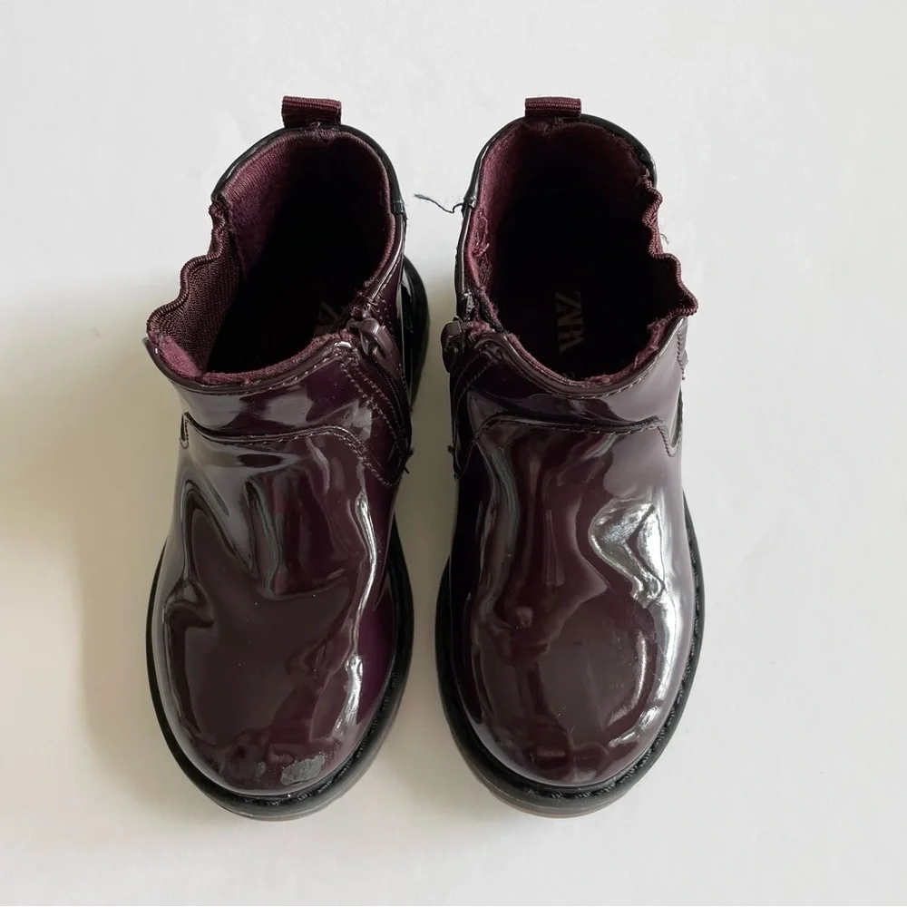 Zara Plum Patent Leather Chelsea Boots